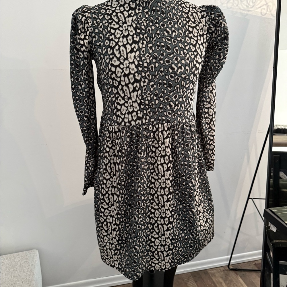 Zara Black and White Animal Print Long Sleeve Dress